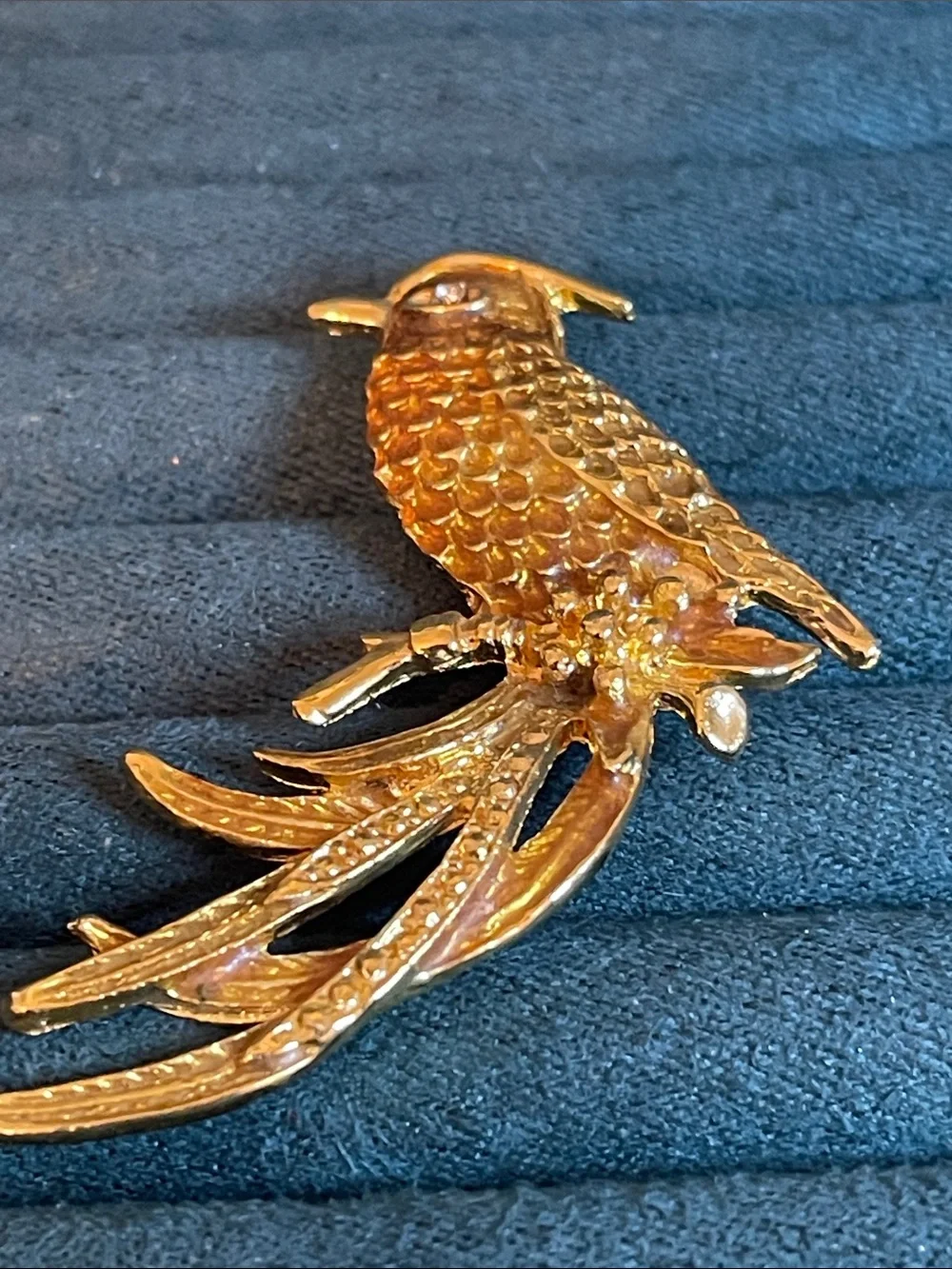 Vintage Gold Tone Enamel Bird of Paradise Brooch
